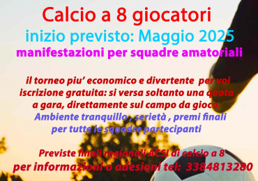 Calcio a 8: Torneo Primavera / Estate 2025 di calcio a 8  con iscrizione gratuita in Torino Nord.