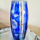 Vaso stile Liberty in cristallo blu cobalto di Boemia